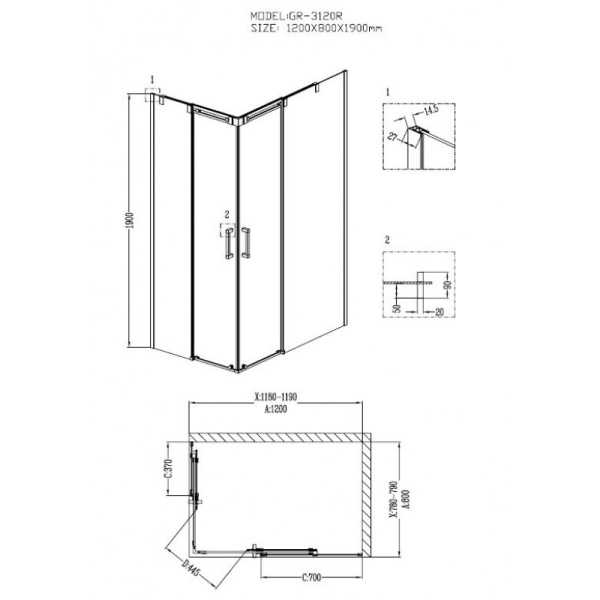 Душевой уголок (120х80) Grossman Galaxy GR-3120R