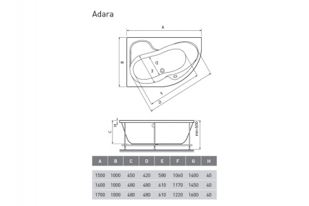 Акриловая ванна (160х100) Relisan Adara Гл000013733