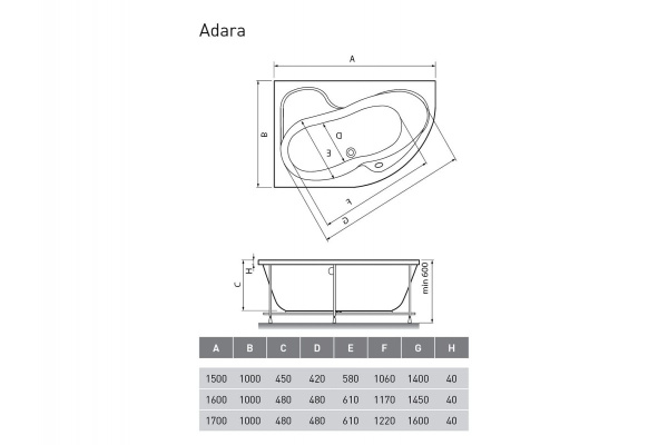 Акриловая ванна (170х100) Relisan Adara Гл000013732 Акриловая ванна (170х100) Relisan Adara Гл000013732