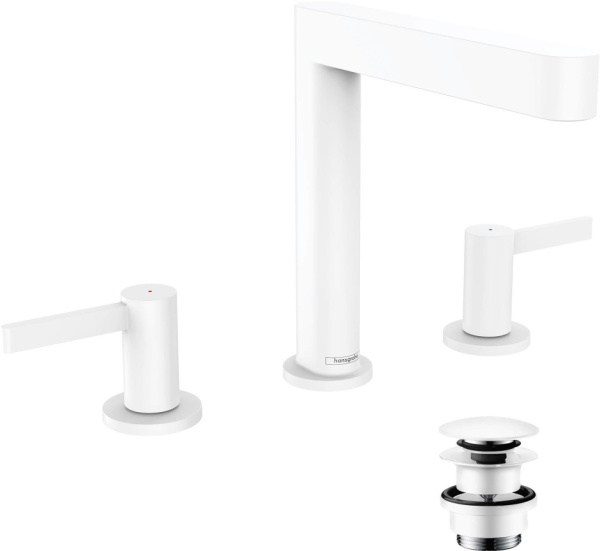 Смеситель для раковины на 3 отверстия с донным клапаном Push-Open Hansgrohe Finoris 76034700 белый матовый