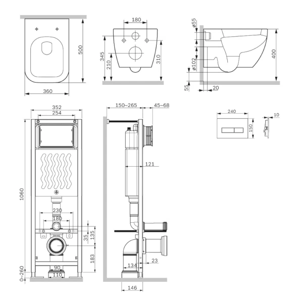 Комплект унитаза с инсталляцией Am.Pm ErgoFit IS110351.901701 с сиденье микролифт, кнопка хром глянец