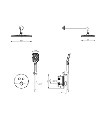 Душевая система с термостатом встраиваемая WONZON & WOGHAND, черный матовый WW-D2017-A-MB