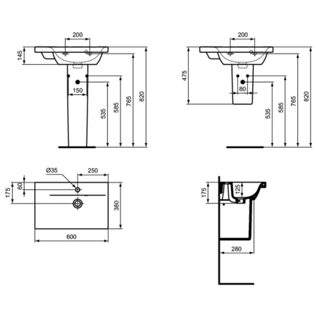 Раковина подвесная Ideal Standard Connect Space 60 L E136501
