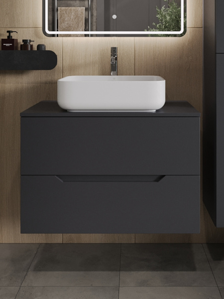 Тумба с раковиной подвесная 80 см, Orange Line Li-80TugMDF+B05-500W графит/белый