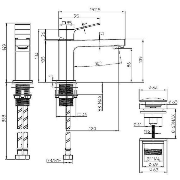 Смеситель для раковины Bossini Aki Z00707.073 черный матовый