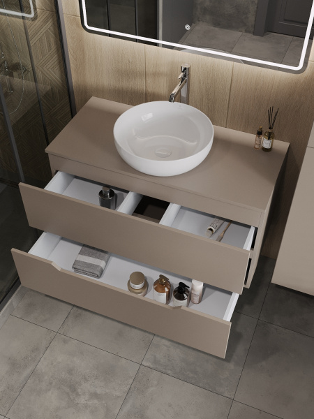 Тумба с раковиной подвесная 100 см, Orange Line Li-100TuLMDF+B07-420W латте/белый