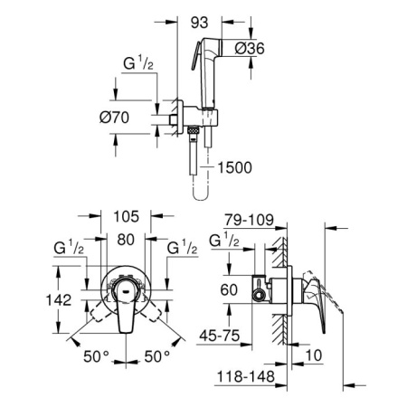 Grohe 29328000 BauFlow смеситель с гигиеническим душем встраиваем