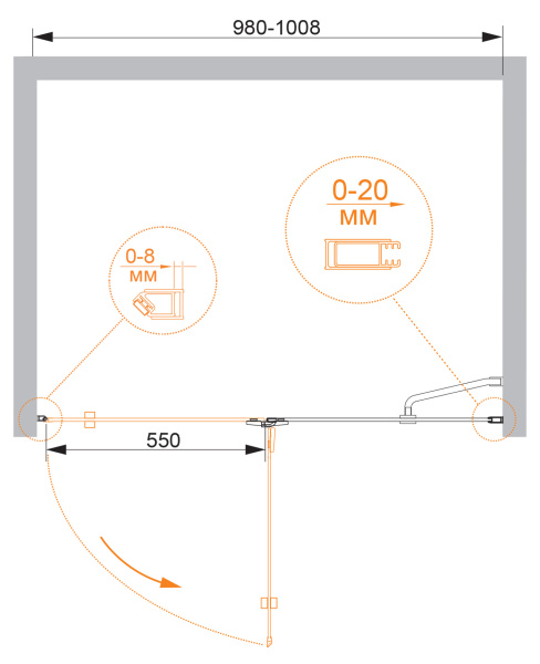 Душевая дверь (100х195) CEZARES BERGAMO BERGAMO-W-B-12-100-C-Cr-R