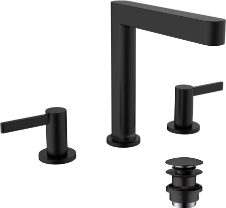 Смеситель для раковины на 3 отверстия с донным клапаном Push-Open Hansgrohe Finoris 76034670 черный матовый
