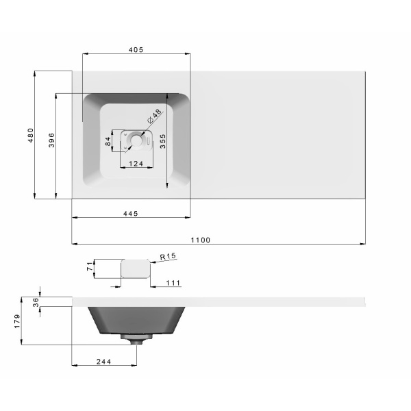 Раковина над стиральной машиной (110х48) Madera Kamilla 110 4627173210041 левая