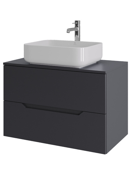 Тумба с раковиной подвесная 80 см, Orange Line Li-80TugMDF+B05-500W графит/белый