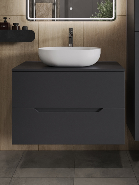 Тумба с раковиной подвесная 80 см, Orange Line Li-80TugMDF+B05-480W графит/белый