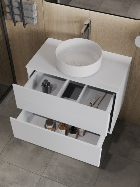 Тумба с раковиной подвесная 75 см, Orange Otto Ot-75TuMDF+B09-360W белый глянец