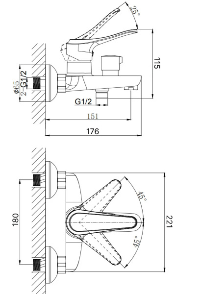 Смеситель для ванны с коротким изливом RUSH Jawa JA0735-44