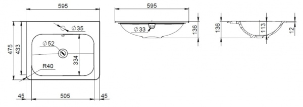 M55WPX0601WG BLISS D, раковина мебельная, исскуственный мрамор, 60см, встроенная, глянец, шт