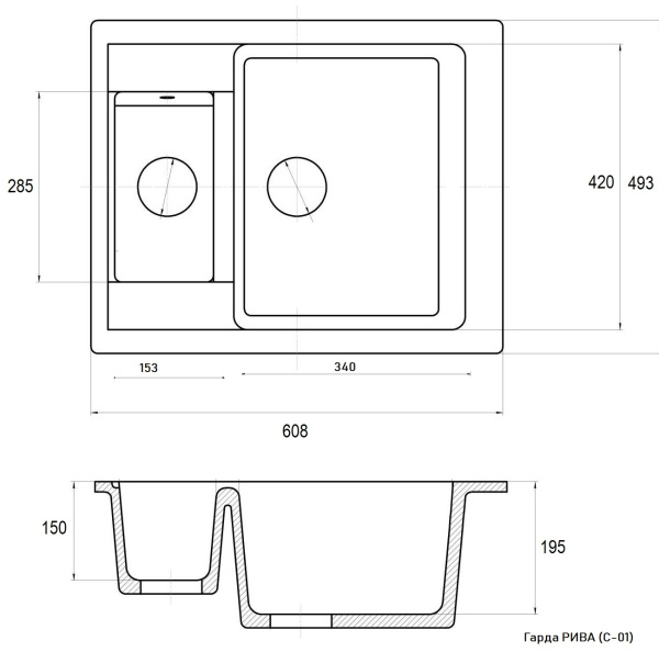 Кухонная мойка Whinstone ￼￼￼Гарда РИВА (C01) черный  44569