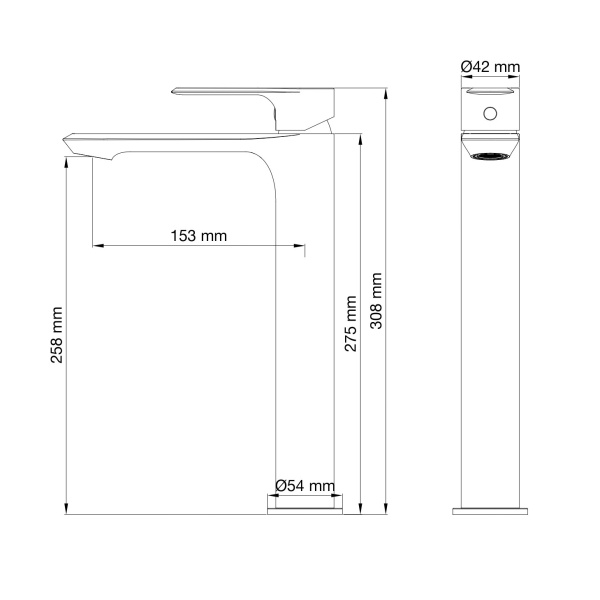 Смеситель для раковины высокий WONZON & WOGHAND BRILLIANT, темный графит WW-88019079-BGM