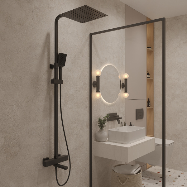 Душевая система с термостатом Oliveeka D OL-739901-MB, черный матовый