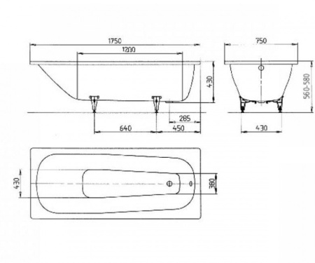 Стальная ванна (175х75) Kaldewei Saniform Plus 374 Standard 112200010001