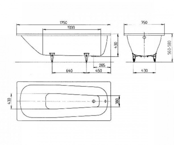 Стальная ванна (175х75) Kaldewei Saniform Plus 374 Standard 112200010001