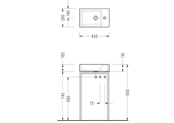 Раковина накладная (45х28) Serel 2049