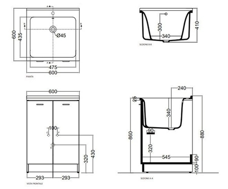 Комплект для постирочной с сифоном Kerasan Aquadom 9165k3*1 белый матовый 