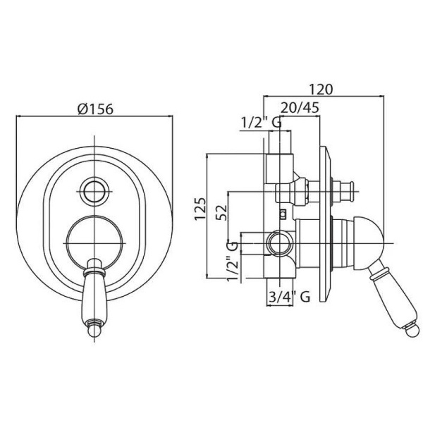 Смеситель для ванны Cezares Elite ELITE-VDIM-03/24-Nc