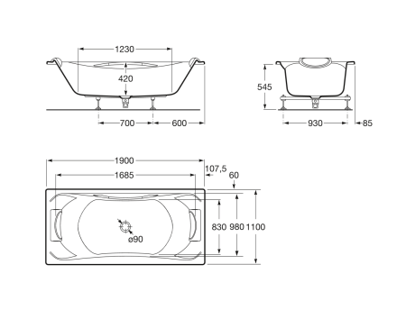 Акриловая ванна Roca BeCool (190х110) 247989001