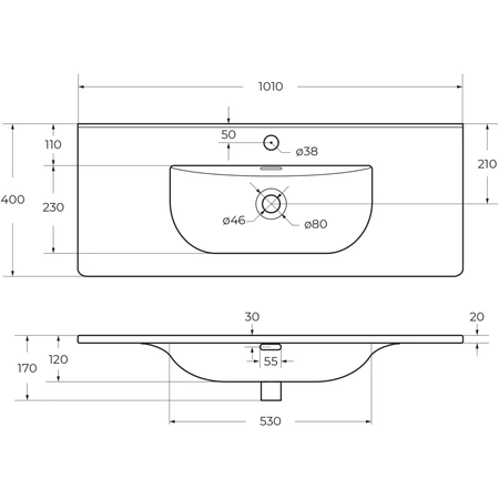 Раковина (101х40) BelBagno BB-8099-3-100  белый
