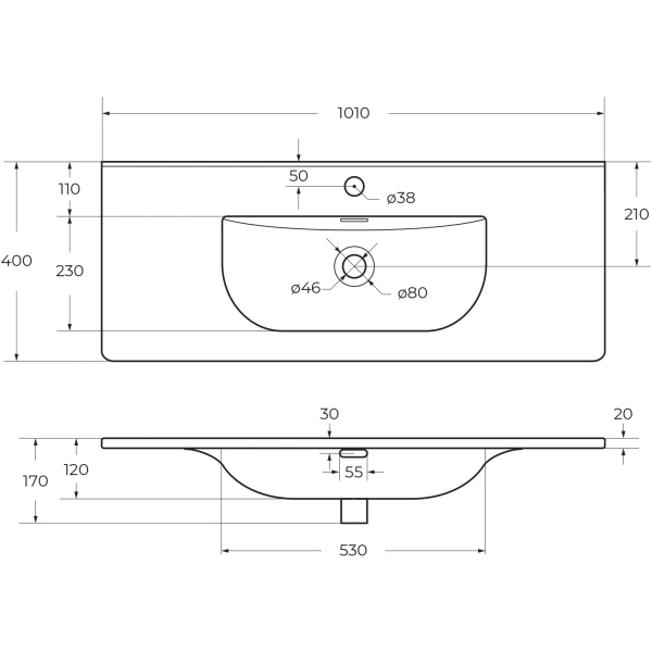 Раковина (101х40) BelBagno BB-8099-3-100  белый