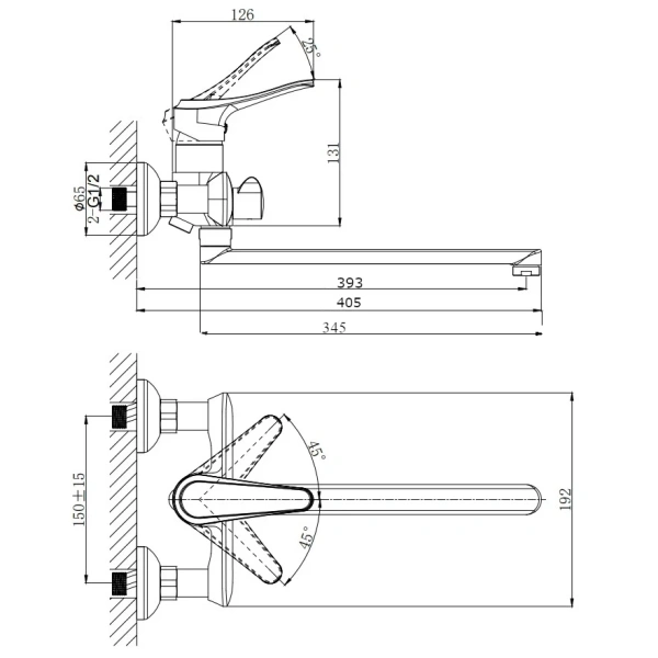 Смеситель для ванны с длинным поворотным изливом RUSH Jawa JA0735-51