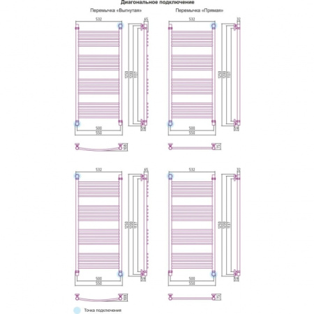 Полотенцесушитель водяной 1200х500 перемычка выгнутая Сунержа Богема 00-0101-1250