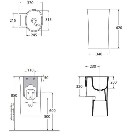 Раковина подвесная (35х37)Azzurra Nativo LALS035370N0BI/(NAT200/0bi)*0