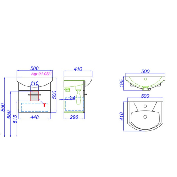 Тумба под раковину Aqwella Аллегро 50 Agr.01.05/1
