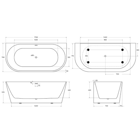 Акриловая ванна (170х80) BelBagno BB710-1700-800
