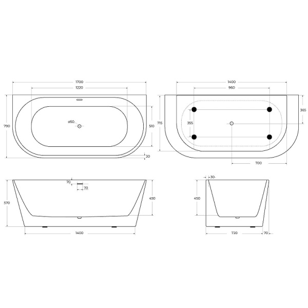 Акриловая ванна (170х80) BelBagno BB710-1700-800 Акриловая ванна (170х80) BelBagno BB710-1700-800