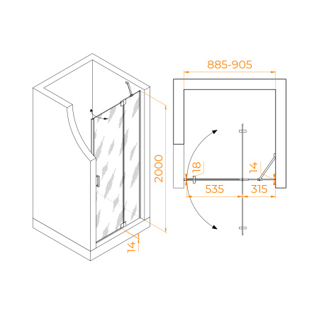 Душевая дверь 90 см RGW Hotel HO-014-B 350601409-14 прозрачное