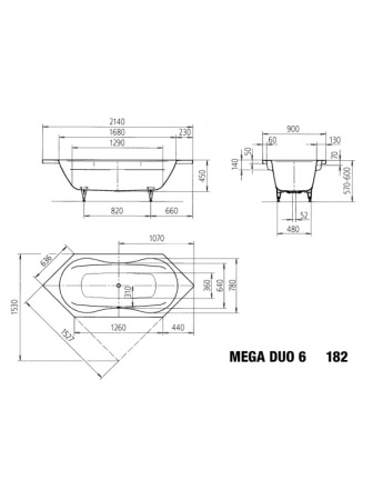 Ванна стальная (214 х 90) Kaldewei Avantgarde Mega Duo 223600010001