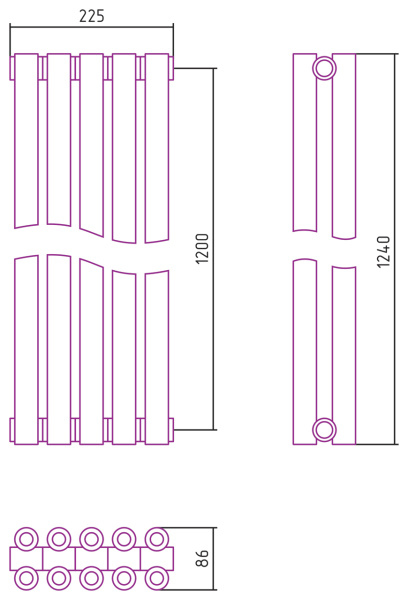 Полотенцесушитель Водяной Сунержа Эстет-00 (120х22) 5 секций Матовый Черный 31-0332-1205
