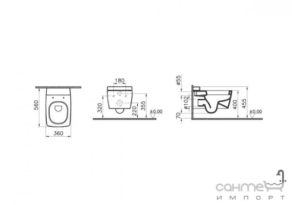 Унитаз безободковый VITRA Metropole + VitrAflush (56 см) 5672B003-6075