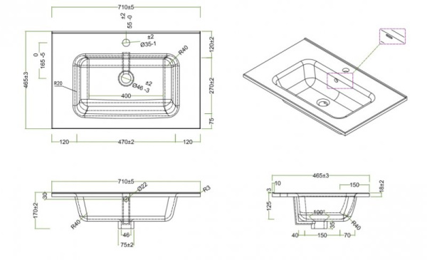 Керамическая раковина (71х46) BelBagno Etna BB700ETL