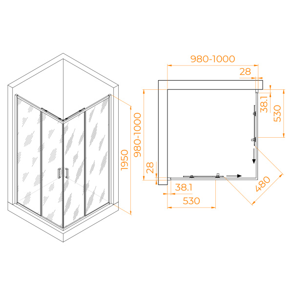 Душевой уголок (100х100) RGW Passage PA-39B 03083900-14 прозрачное