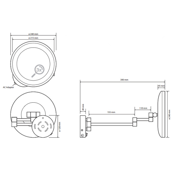 Косметическое зеркало со светодиодной подсветкой Bemeta 116401772