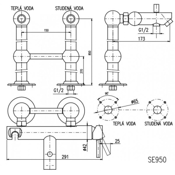 Смеситель напольный для ванны Rav Slezak Seina SE950.5/2CMAT