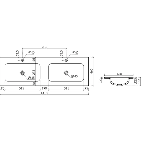 Раковина накладная (141х46) Ceramica Nova Grace CN7022MB