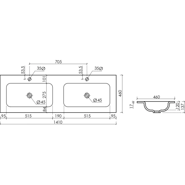 Раковина накладная (141х46) Ceramica Nova Grace CN7022MB