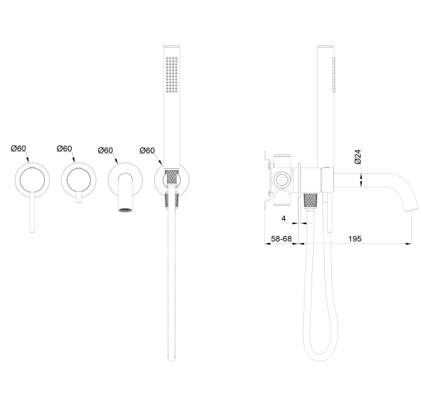 Смеситель для ванны встраиваемый WONZON & WOGHAND STICK, брашированное золото WW-889017-BG Смеситель для ванны встраиваемый WONZON & WOGHAND STICK, брашированное золото WW-889017-BG