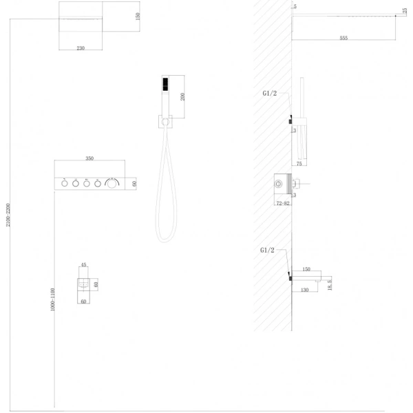 Душевой комплект ABBER Rund AF8753SP скрытого монтажа с изливом, термостат, сатин