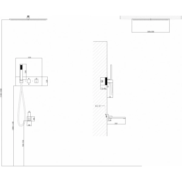 Душевой комплект ABBER Daheim AF8254SP скрытого монтажа с изливом, термостат, сатин