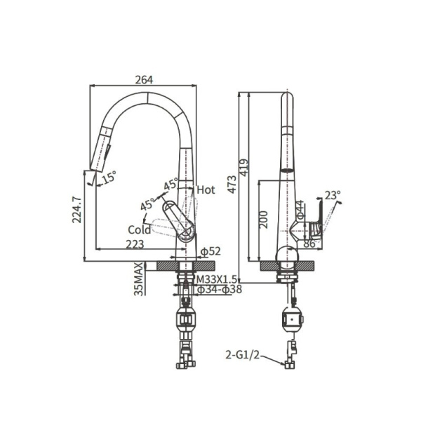 Смеситель для кухни с выдвижным изливом Arrow AG4519MB черный